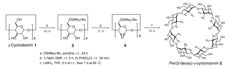 1.Per(3-deoxy)-γ-cyclomannin: a non-glucose cyclooligosaccharide featuring inclusion properties