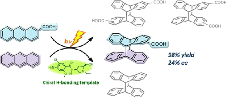 44.Cross- versus homo-photocyclodimerization of anthracene and 2-anthracenecarboxylic acid mediated by a chiral hydrogen-bonding template. Factors controlling the cross-/homo-selectivity and enantioselectivity.